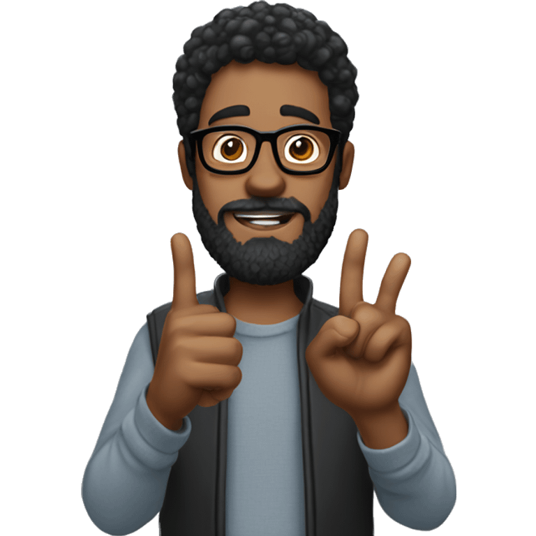 blck haired man with beard and glasses doing finger hearts emoji