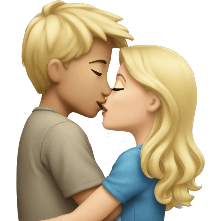 blonde girl kisses boy close emoji