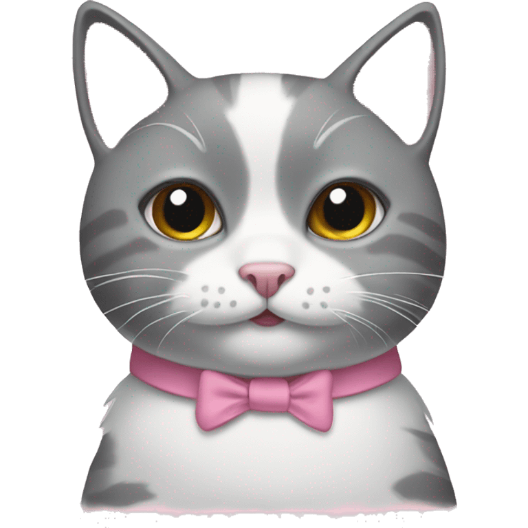 Gray and white cat with pink bow emoji