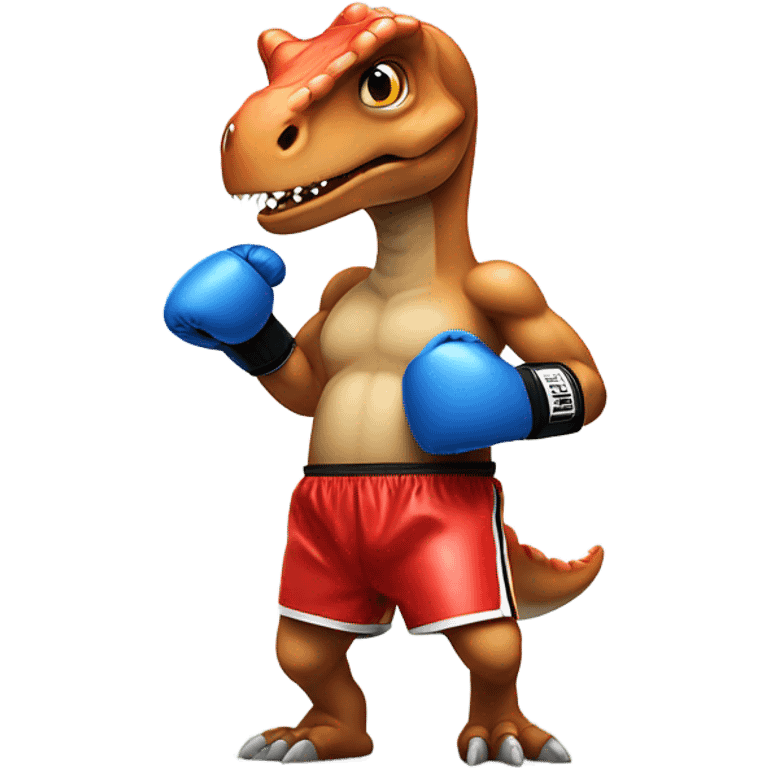 Dinosaur wearing boxing gloves and boxing shorts emoji