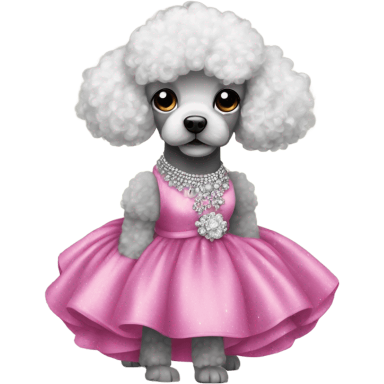 Poodle in a ball gown with sparkly heels emoji