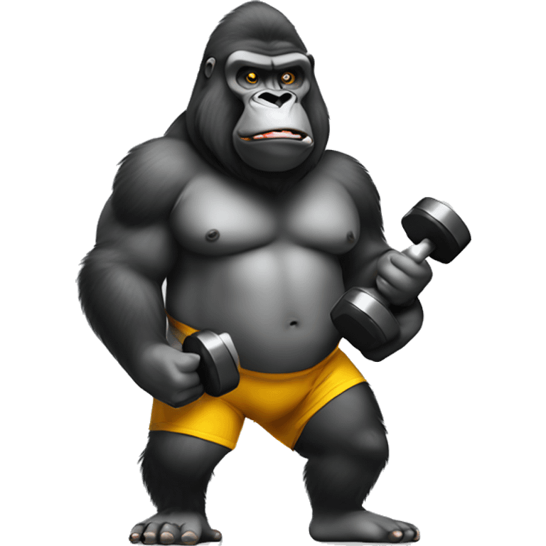 Fat gorilla with dumbbell emoji