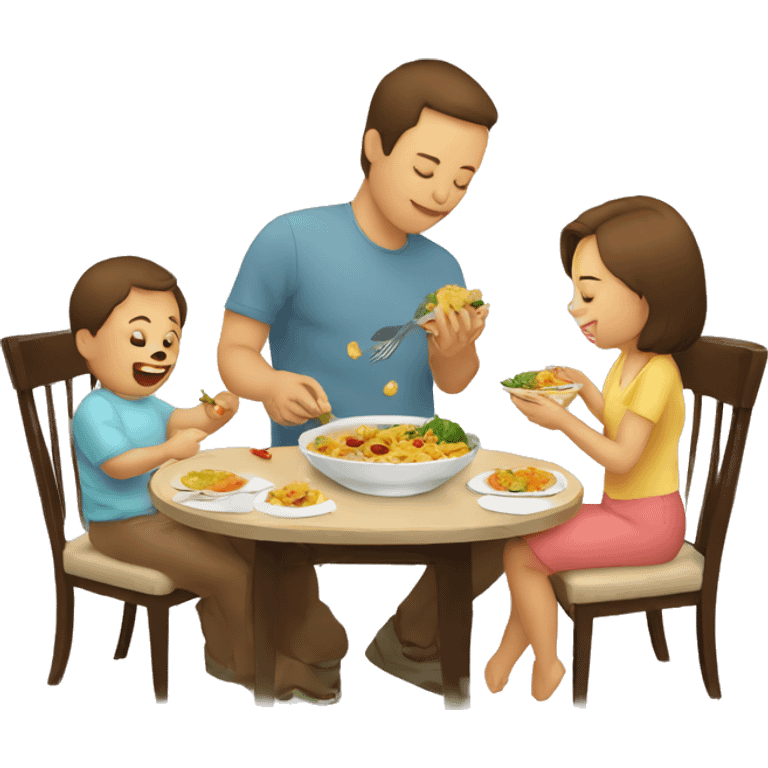 Baby eat his side dish and with mom and dad are eating  emoji