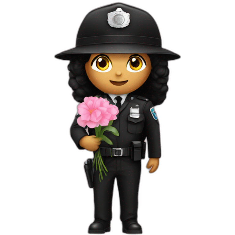 Black uniform - anti-terrorism police holding - pink flowers emoji