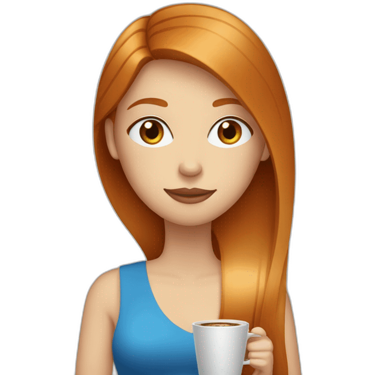 Ginger straight hair and blue eyes woman drinking a coffee emoji