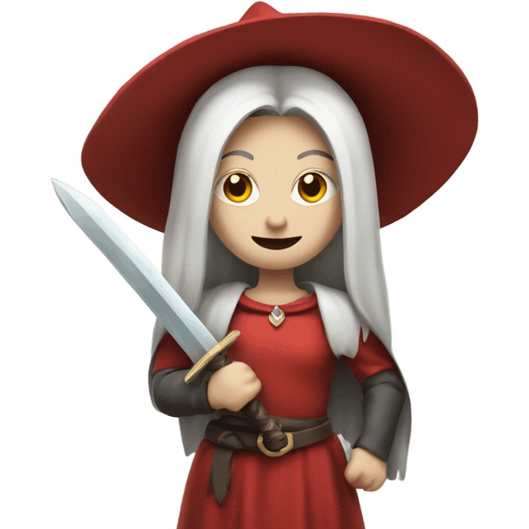 A pale witch who is wearing red and is holding a sword  emoji