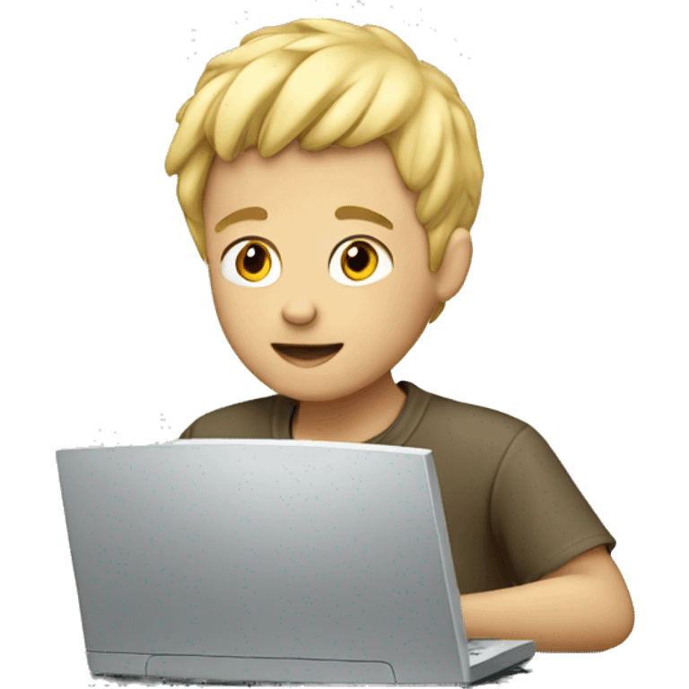 blond boy working on computer emoji