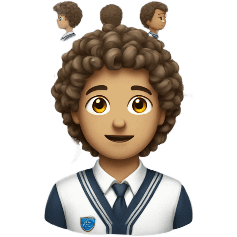 Guy in school uniform curly brown hair emoji