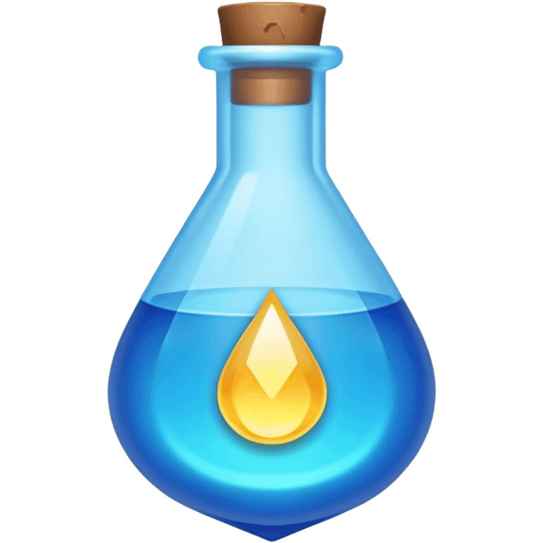 Clash of Clans aesthetic: Cinematic Playful Pixel 3D blue mana Potion Emoji, rendered in a 3D vector-style similar to standard emojis with minimal shading and bold, simplified shapes. A compact, distinct form with signature details, softly glowing with a pixelated adventure charm. Simplified yet unmistakably iconic, highly detailed and consistent, glowing with a soft radiance and high shine. Stylized with a touch of classic pixel-art charm and a soft glowing outline, capturing the essence of a beloved gaming relic with a friendly, playful manner! emoji