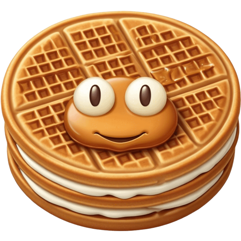 Cinematic Realistic Stroopwafel Dessert Emoji, depicted as a delicate caramel-filled waffle cookie rendered with crisp textures and warm, inviting lighting. emoji