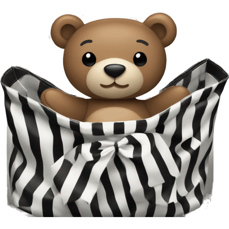 teddy bear with black and white striped sephora bag  emoji