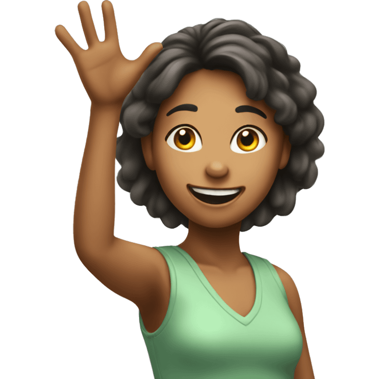 An excited girl with a raised hand  emoji