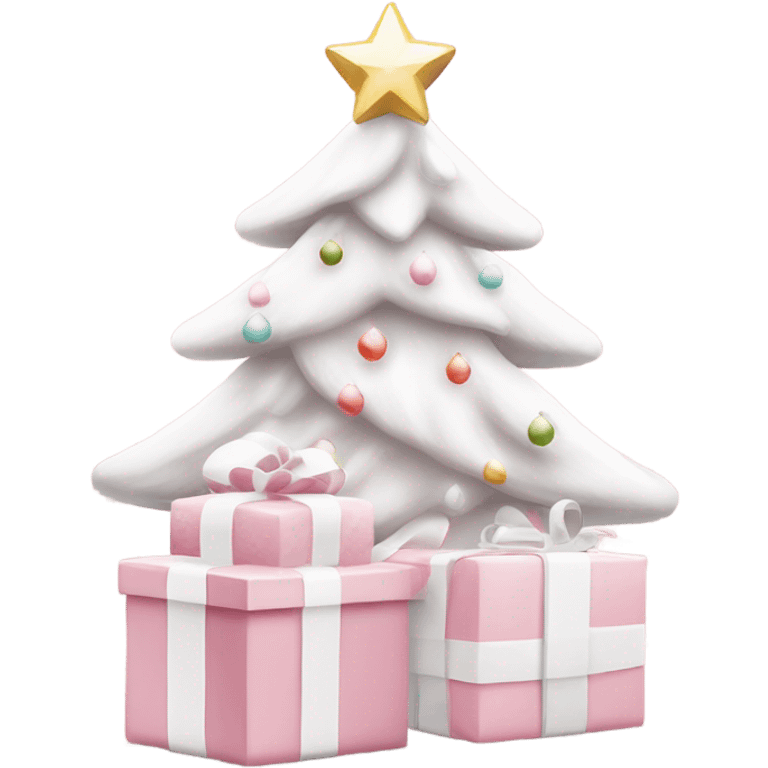 Light pink Christmas gifts under a white Christmas tree  emoji