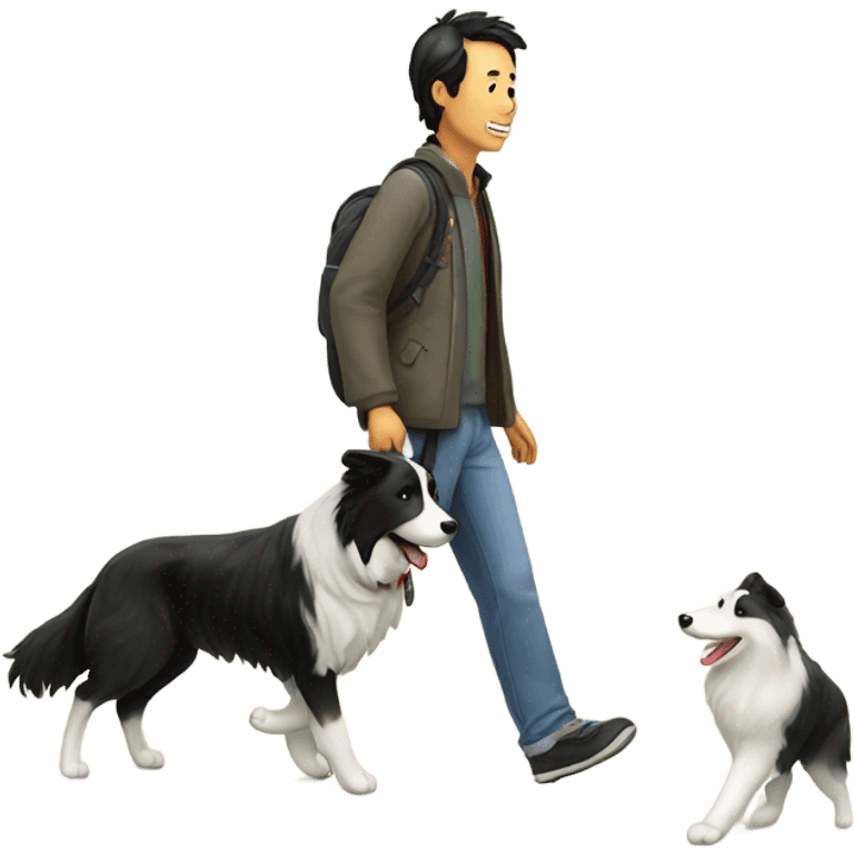 A Chinese man walking border collie
 emoji