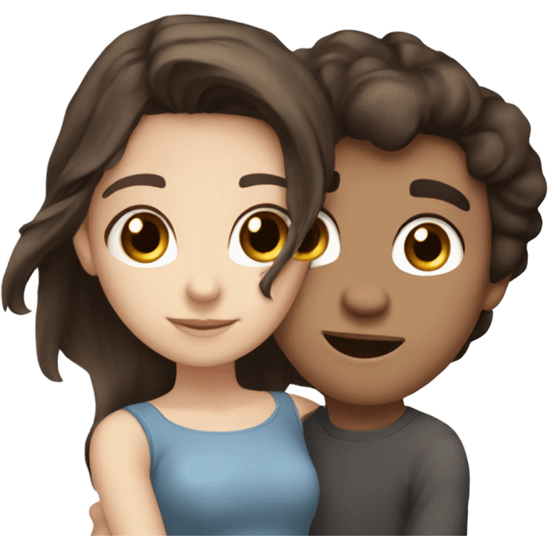 girl dark hair dark eyes et boy with brown hair blue eyes in love couple love emoji