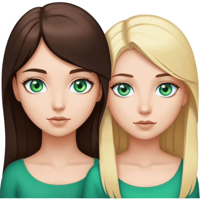 Brunette girl with blue eyes and blonde girl with green eyes emoji