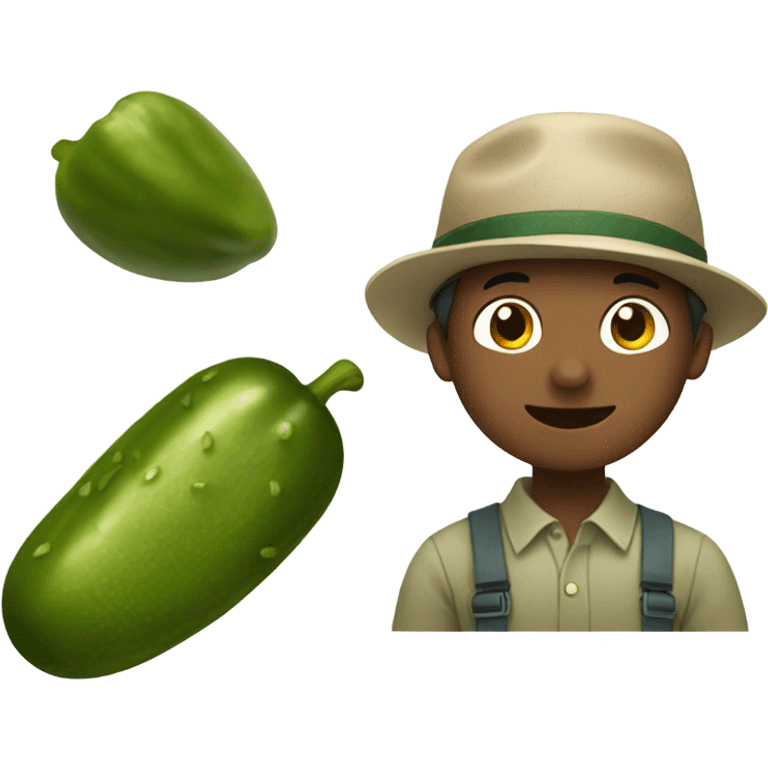 boy enjoying a pickle with hat emoji