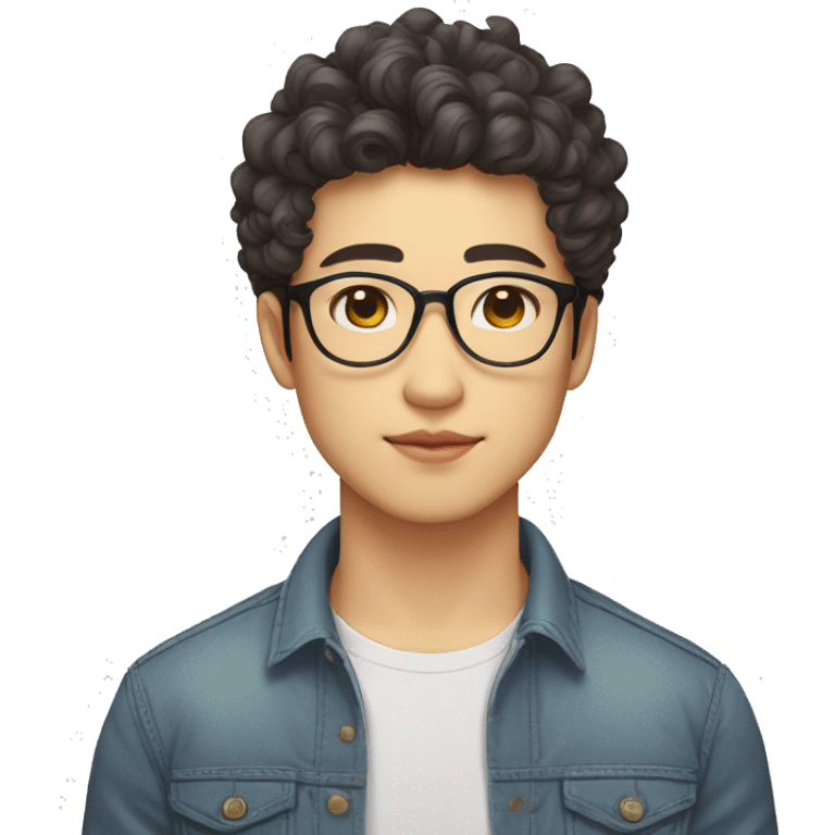 Vietnamese Yellow skin Curly hair Wearing glasses Male Bushy eyebrows Double eyelids Pointed eyes Moderately thick lips emoji