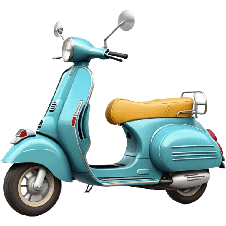 Cinematic Realistic Vespa Scooter Emoji, depicted as a stylish vintage Vespa with sleek retro design and vibrant colors, rendered with crisp textures and dynamic sunlit lighting that captures its iconic Italian charm. emoji