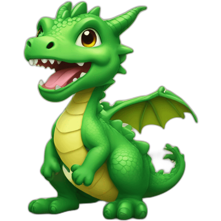 Cute green little dragon, showing his tongue emoji