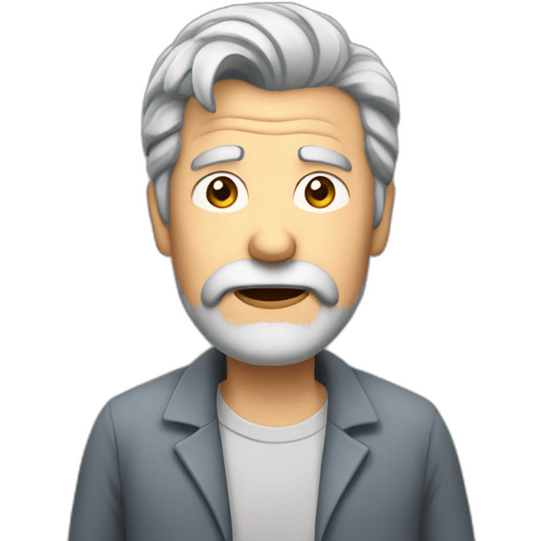 grey haired man, in grey casual suit, grey beard. looking shocked emoji