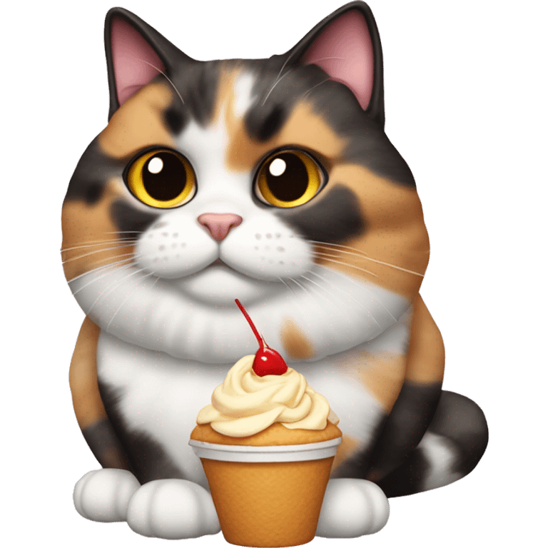 Realistic Fat calico cat with sundae emoji