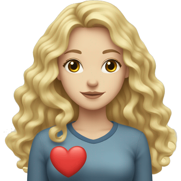 white girl with blonde wavy hair holds a heart, inside of heart you see many sea waves  emoji