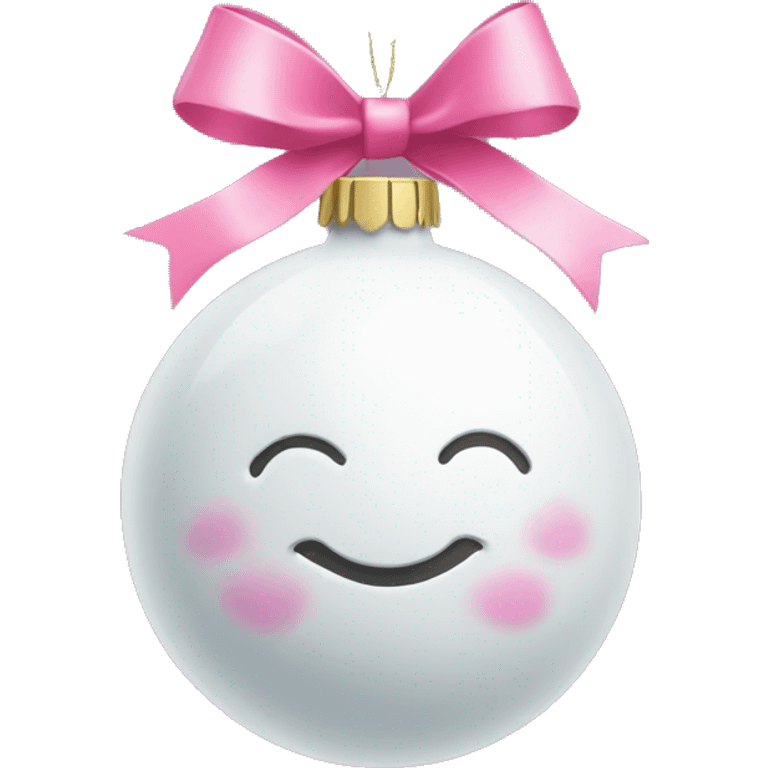 Plain White Christmas ornament with a pink bow on top emoji