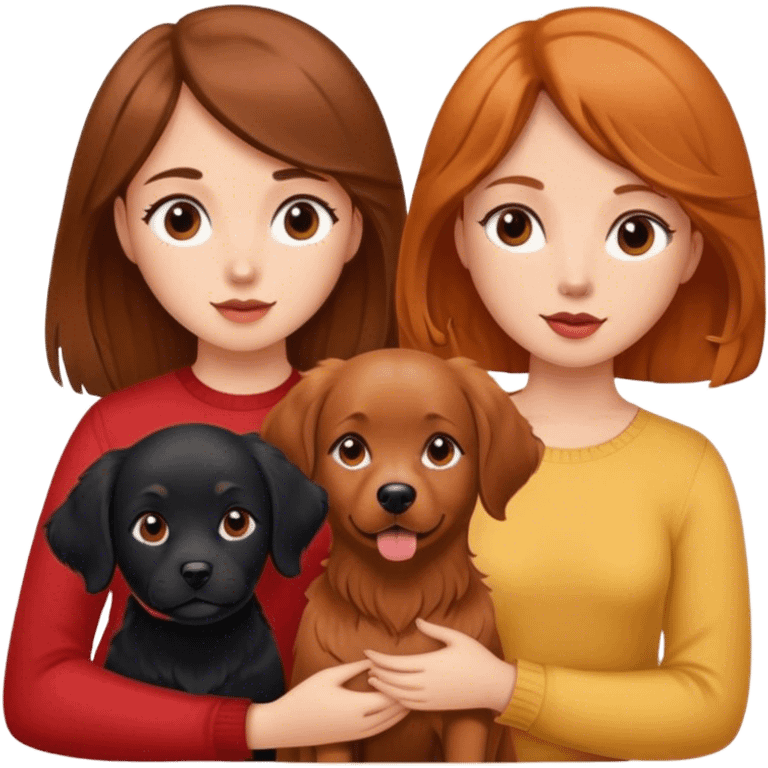 Little black dog red golden retriever and girl with brown hair emoji