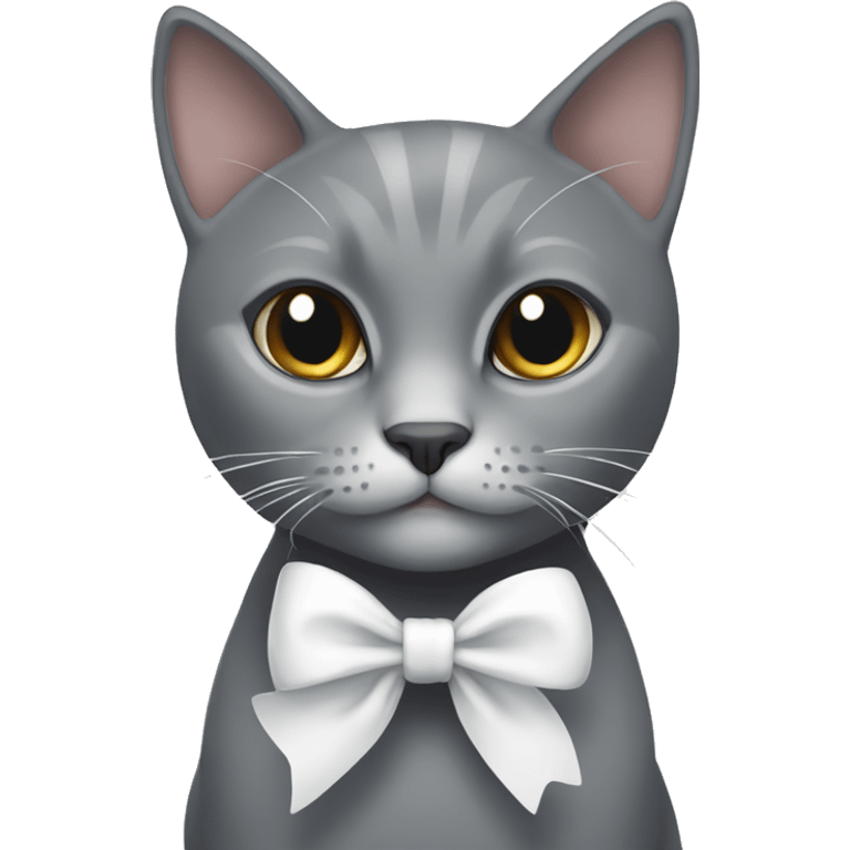 grey cat with white bow emoji