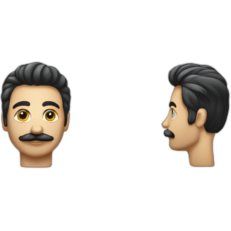 Homme au cheveux plaqué noir et à la moustache noir rectangulaire lève la main droite emoji