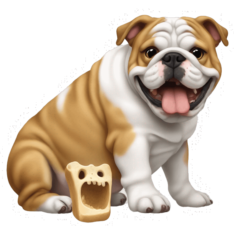 An English bulldog eats a bone emoji