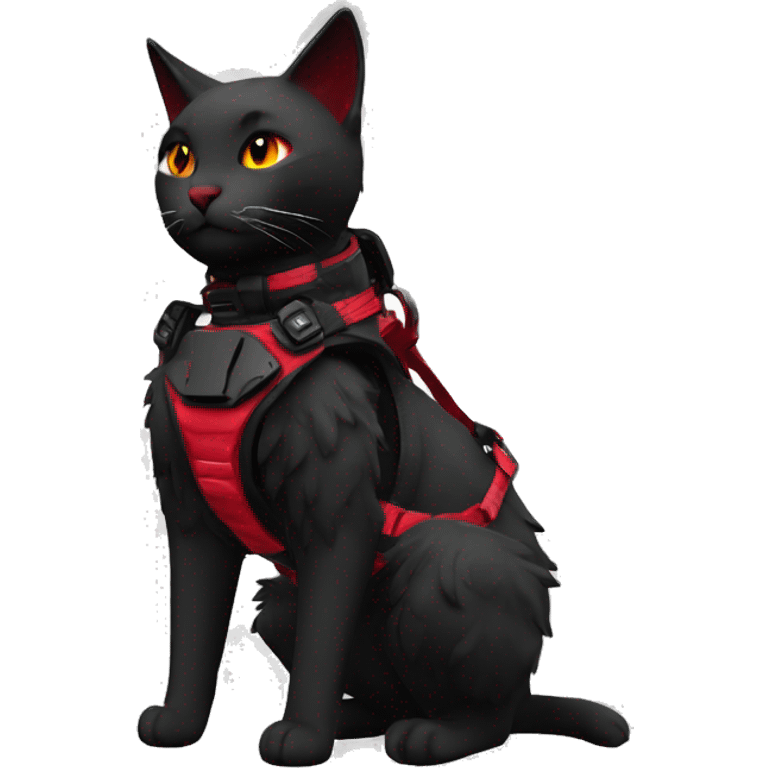 Anthro Edgy Elegant black red anthro cat harness collar cyberpunk techwear emoji