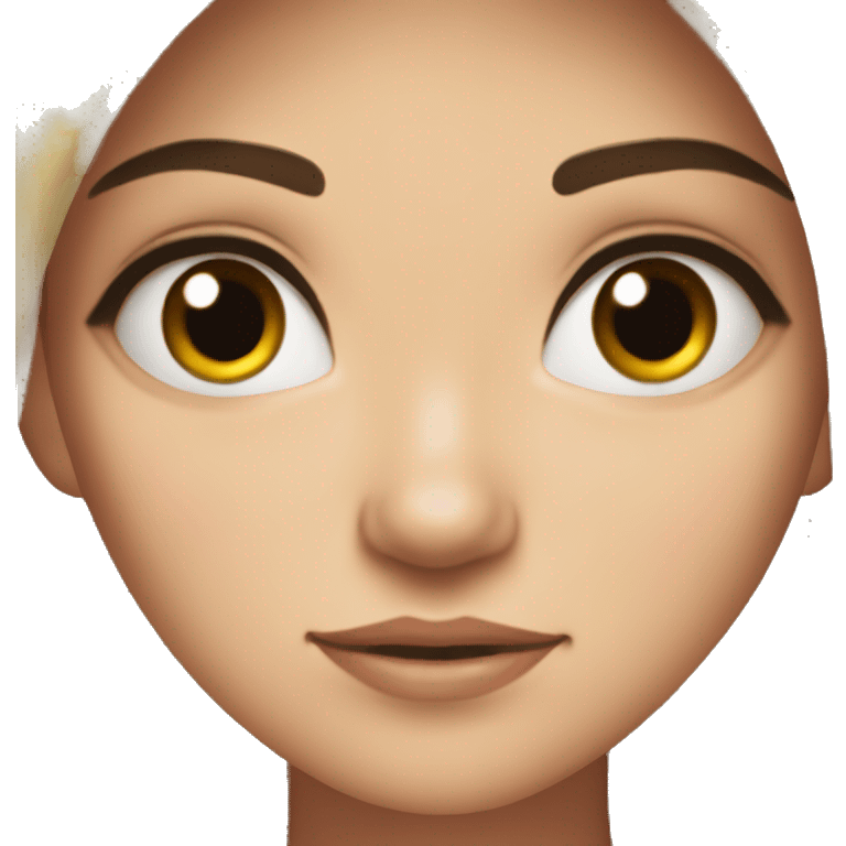 girl with light skin, dark hair and hazel eyes. very pretty, but she have an angry plan emoji