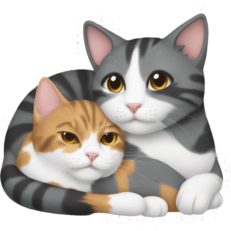 Grey cat cuddling a calico cat  emoji