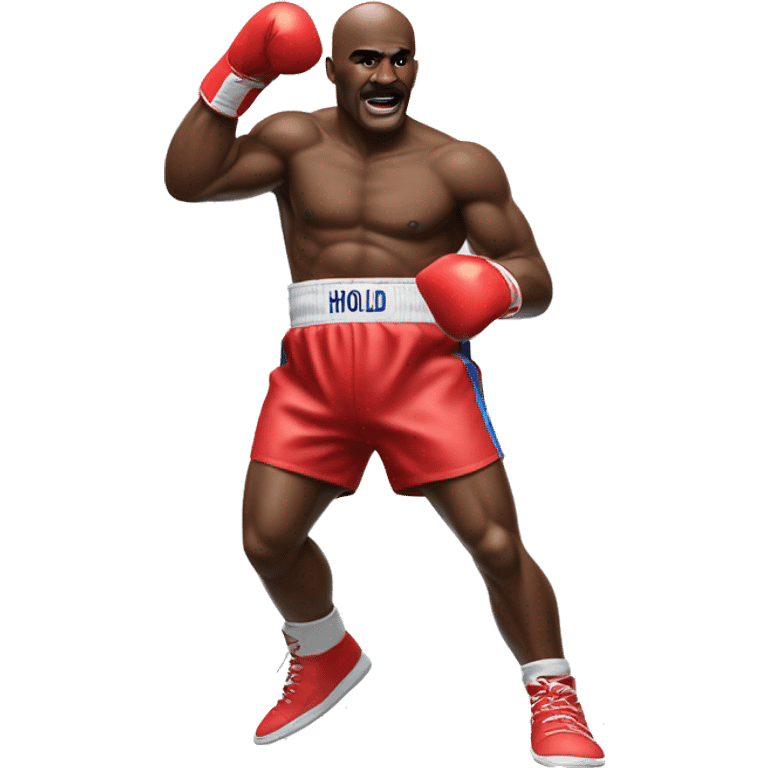 Evander Holyfield in boxing trunks throwing a jab emoji