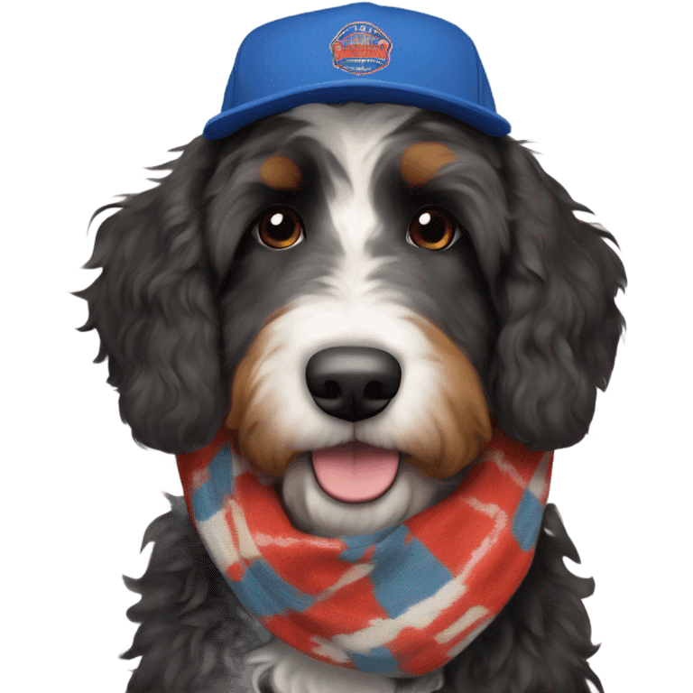 Bernedoodle with knoxville smokies hat and scarf emoji