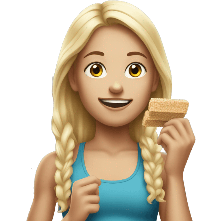 Realistic sporty blond girl eating protein bar  emoji