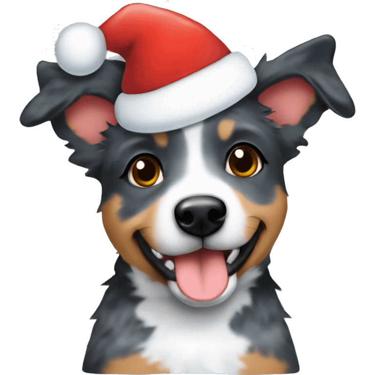 A blue heeler puppy with a Santa hat  emoji