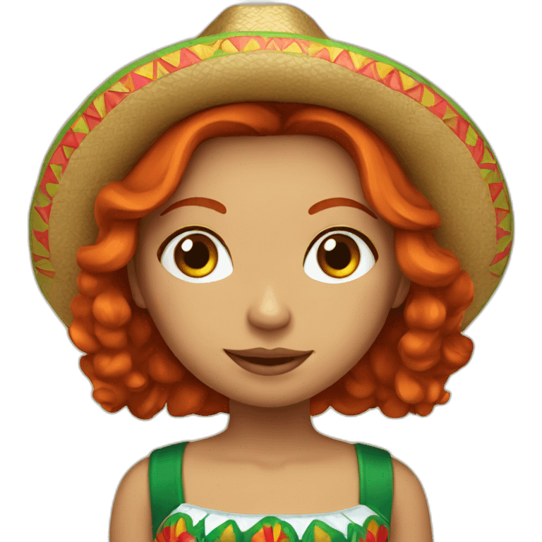 Redhead girl dressed as a Mexican emoji