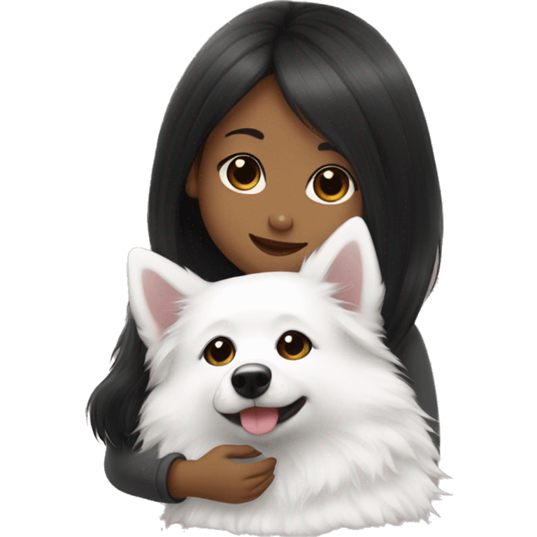 Japanese spitz dog hug black haire girl emoji