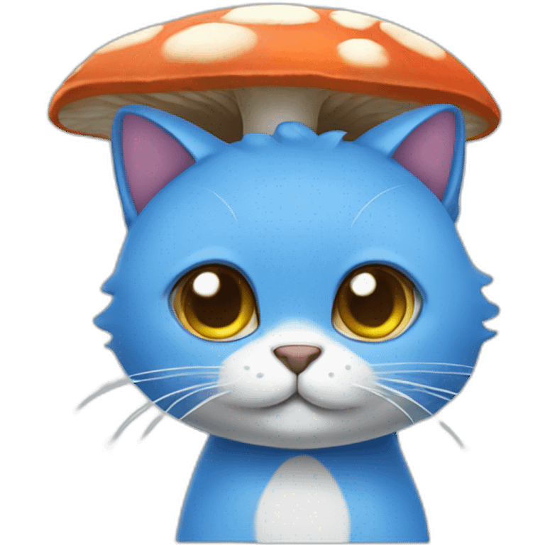 Blue Cat wearing a mushroom cap emoji