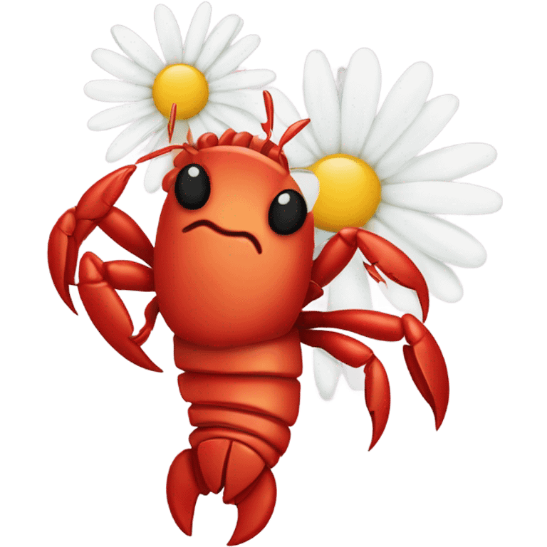 Crawfish holding a daisy in its claws emoji