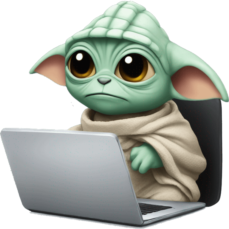 Grogu from Star Wars with a laptop emoji