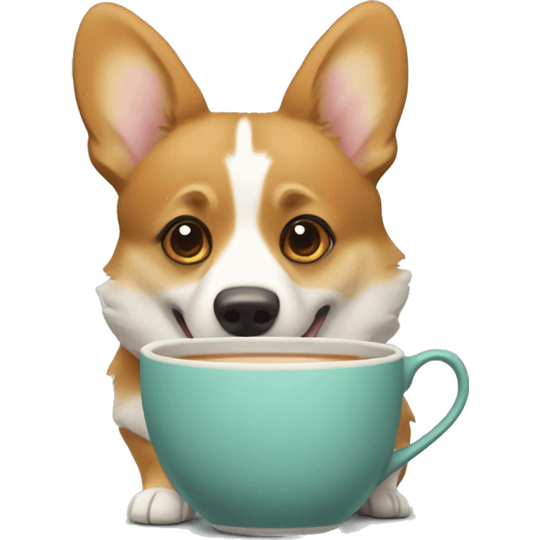 Corgi with cup of tea and tv emoji