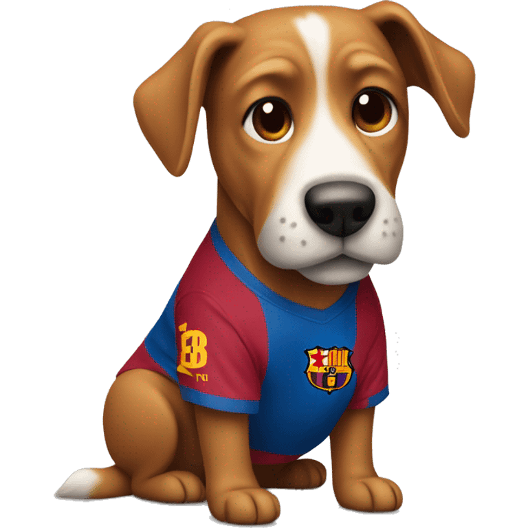 A dog wearing a Barcelona t shirt emoji