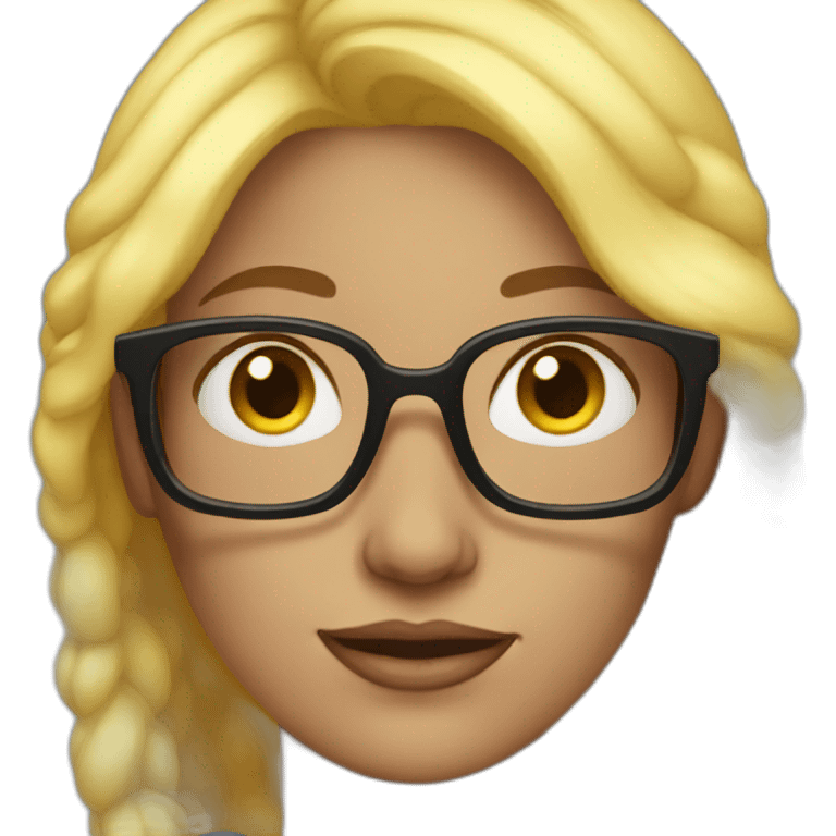 Mom with yellow hair blue eyes black glasses emoji