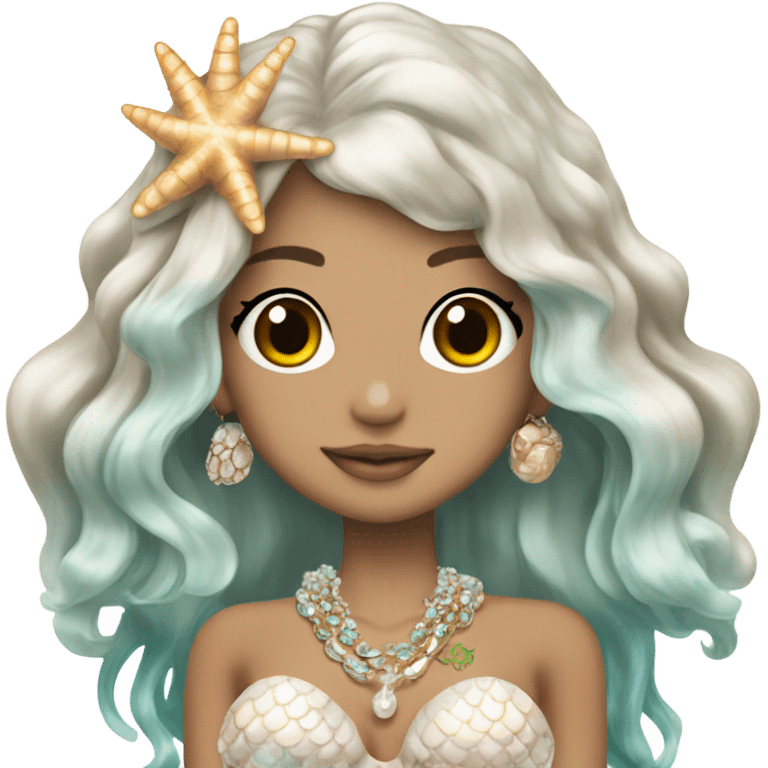 mermaid hime gyaru girl, brunette hair, shell jewellery  emoji