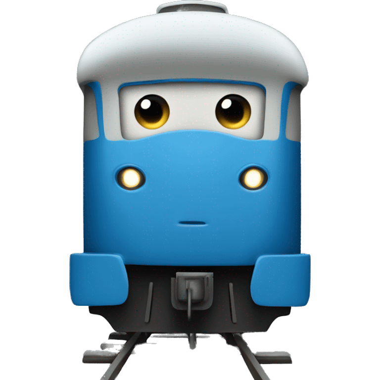 a blue train with a face emoji