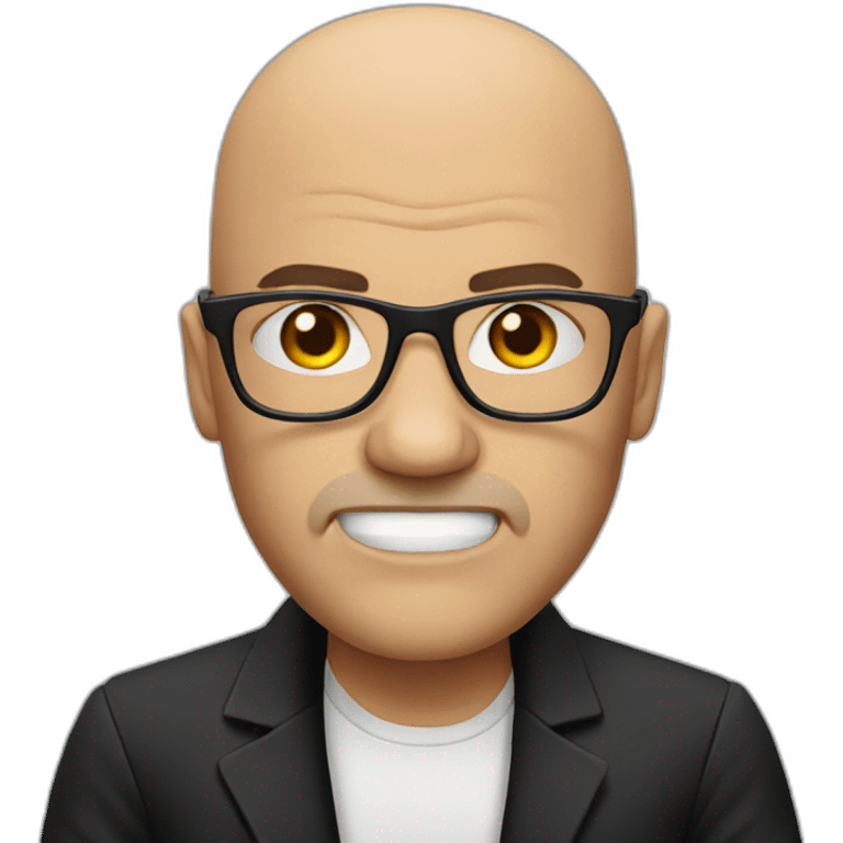 Angry bald man glasses, black jacket emoji